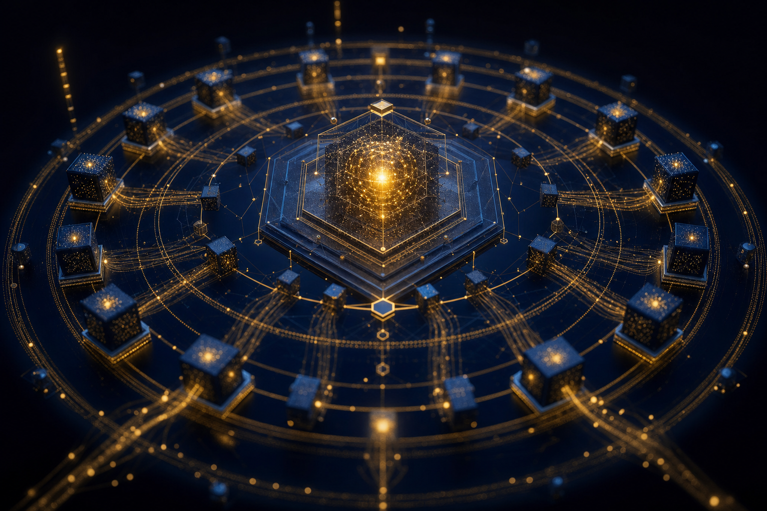 Abstract depiction of sovereign cloud infrastructure with six concentric security layers