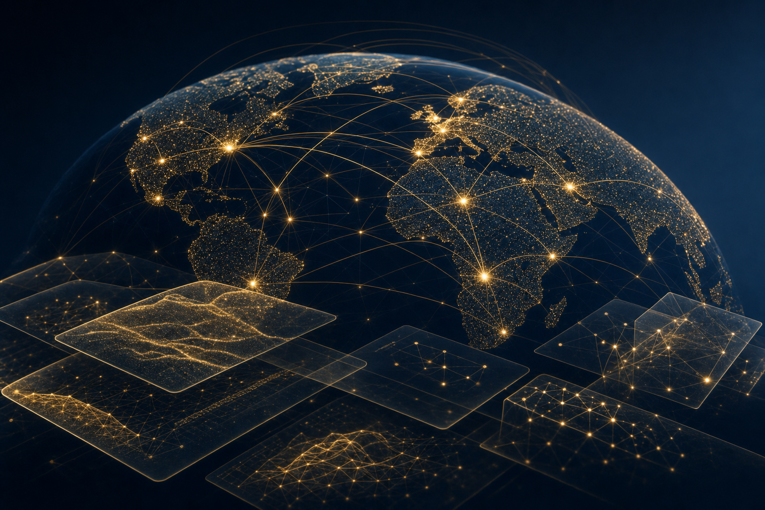Abstraktes Netzwerk aus global verbundenen Knoten in einer Kooperation zwischen Cybersecurity-Behörden mehrerer Länder