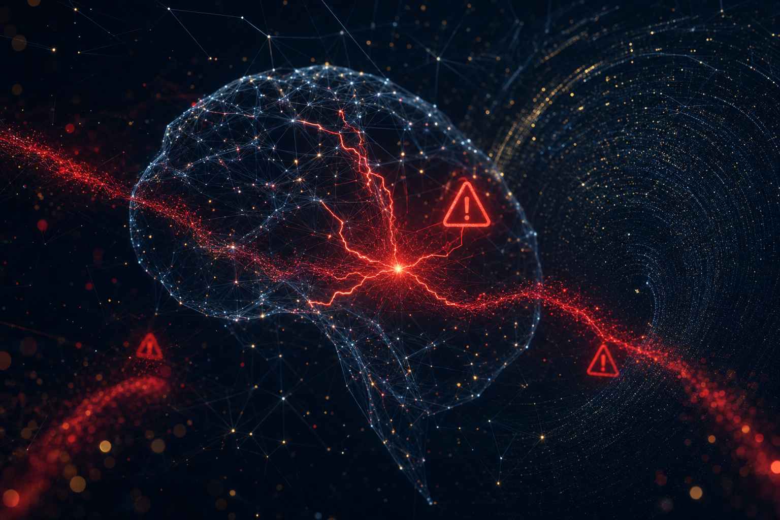 Visualisation of an AI network with security warnings