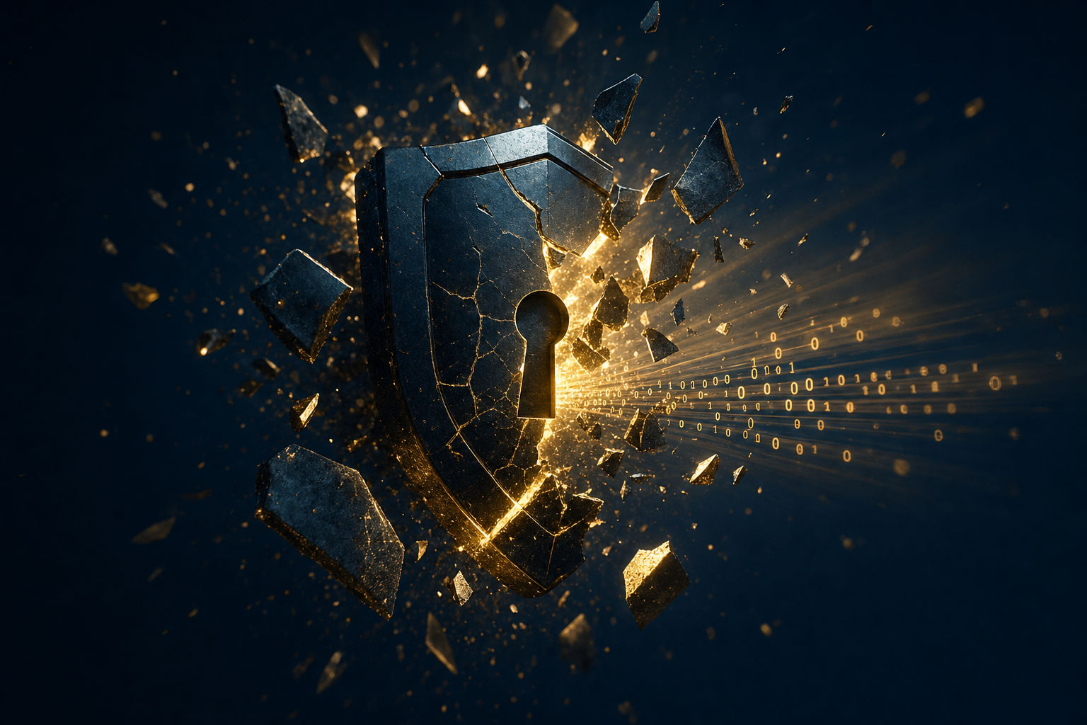 Abstrakte Darstellung einer brechenden digitalen Verschlüsselung als Symbol für die BitLocker-Schwachstelle